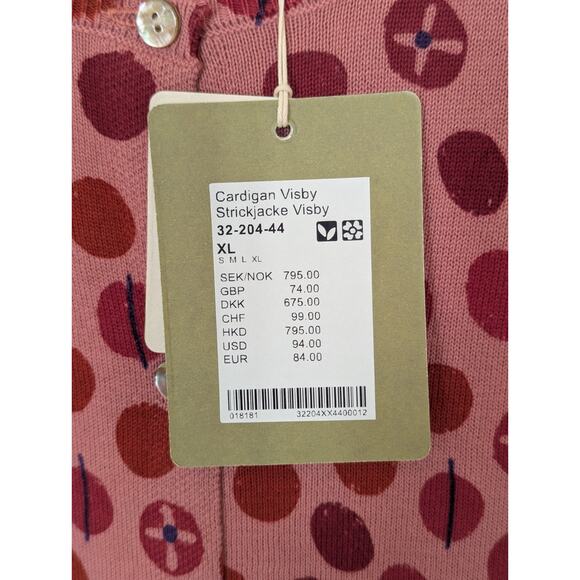 Gudrun Sjoden Size XL Pink Red Visby Cardigan Short Sleeve Organic Cotton New - Picture 3 of 8
